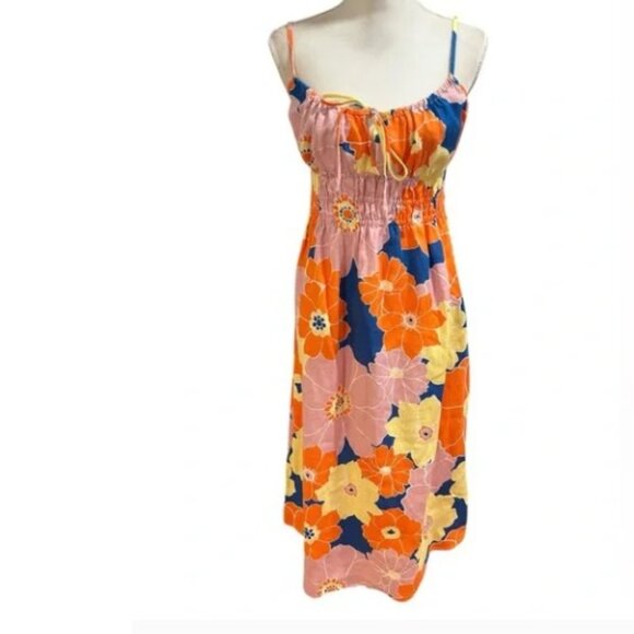 Rails Womens Octavia Flower Power Midi Sundress Smocked Waist Linen M - Picture 5 of 6